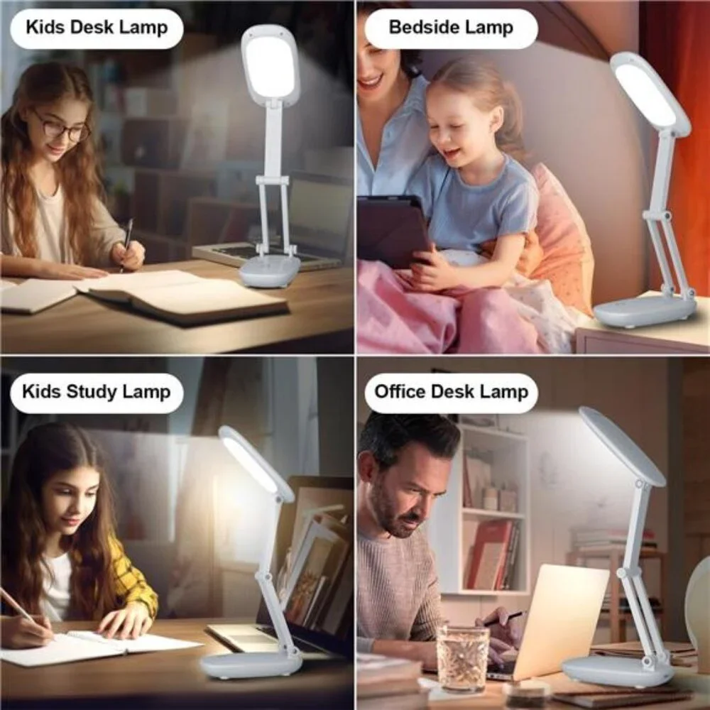 Portable LED Desk Lamp Rechargeable Battery Operated Foldable Dimmable White